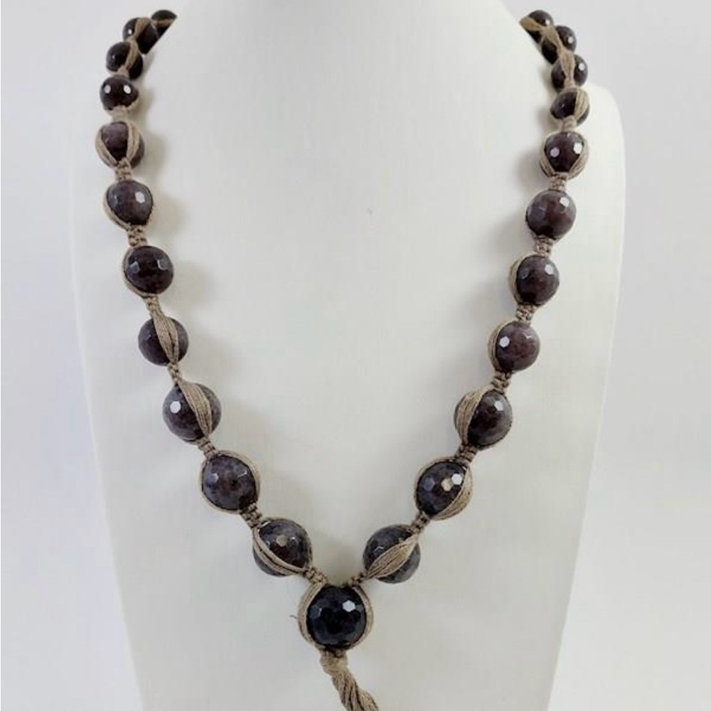 Chan Luu 925 Silver & Quartzite Knotted Beaded Long Necklace 40" Handcrafted